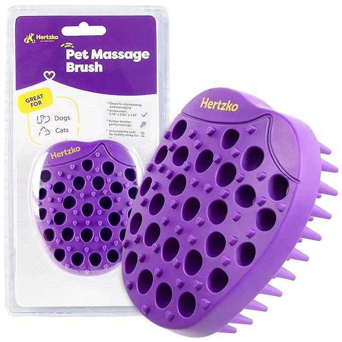 Pet Bath & Massage Brush - Grooming Comb for Shampooing & Massaging Dogs, Cats, Small Animals w/Short or Long Hair - Long Tapered Bristles, Gently Removes Loose, Shed Fur, Bath Brush Cats (No Handle)
