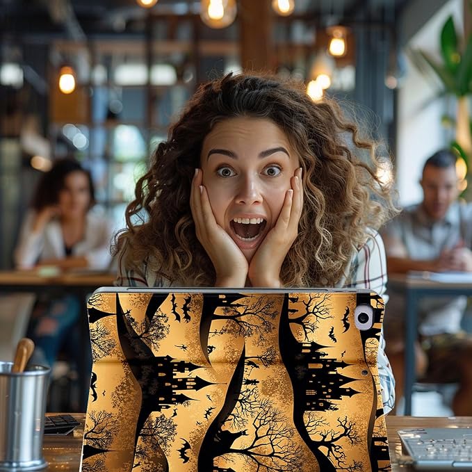 for Microsoft Surface Go 4/3/2/1-10.5" 2021 Tablet Case,Auto Wake/Sleep,Adjustable Stand Protective Cover - Halloween Castle Bat