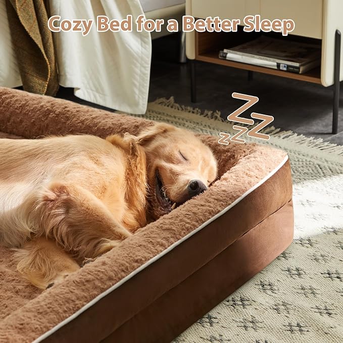 WNPETHOME Orthopedic Washable XXL Dog Bed for Senior Dog Cozy Sleep | Extra Large Waterproof Big Soft Dog Couch Sofa Bed for Dogs Relax with Removable Cover Supportive Pet Bed Brown 54x36 Inch