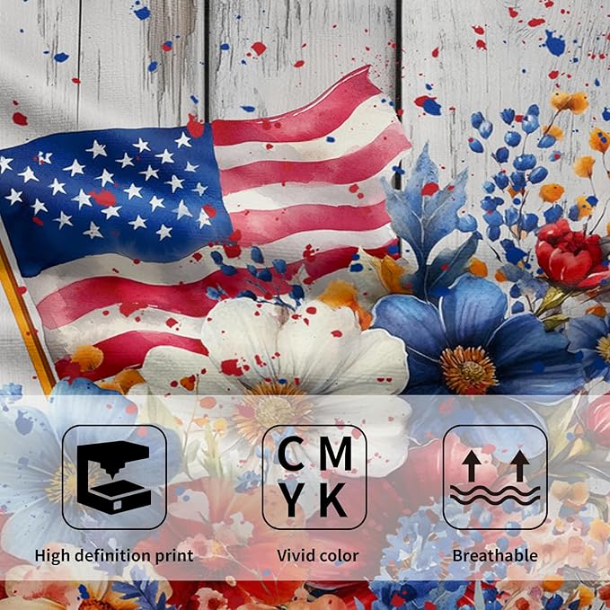 Giwawa 4th of July Hand Towels Patriotic Floral Dish Towels Set of 2 Holiday Soft Absorbent Decorative Fingertip Bath Towel for Bathroom Gym Home