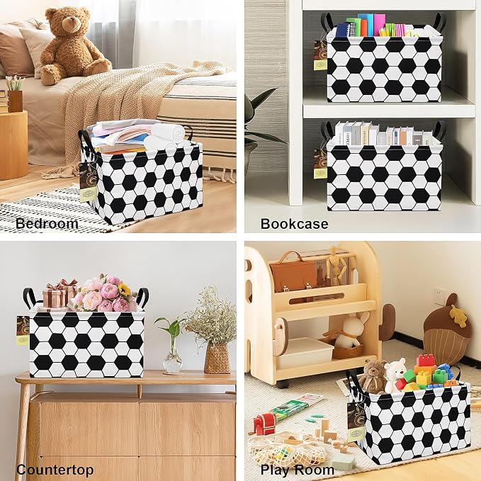 Rectangle Foldable Storage Basket Handles For Home, Football | Waterproof canvas material, reinforced handles, perfect for shelf use, organizes clothes, daily items and pet supplies