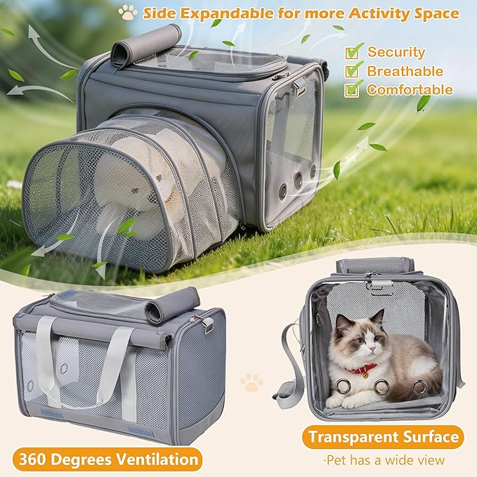 Soft Cat Carrier with Detachable Wheels Expandable - Dog Carrier Foldable Pet Carrier for Cats and Dogs for Travel Outdoor Camping Indoor