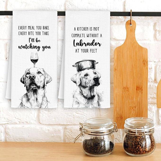 Funny Dog Labrador Kitchen Towels Set of 2, Every Meal You Bake Hand Towels Decor for Bathroom, Cute Dish Towel Gifts for Dog Lovers Christmas, Rustic Tea Bar Towel for Dining Room 16x24in