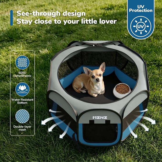 Dog Cat Small Animal Puppy Playpen Crate, Small, Grey Blue | Portable Pop Up Pet Cage Enclosure Tent Kennel Indoor Outdoor with Carrying Case, No Assembly, Camping Use