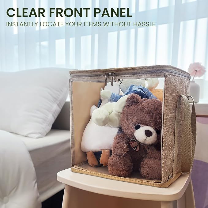holay 2 Pack Clear Storage Cubes with Lids, 12 Inch Toy Organizer Bins | Transparent lid & sides; reinforced carry handles; folds flat; holds toys, clothes, books; fits cube shelves