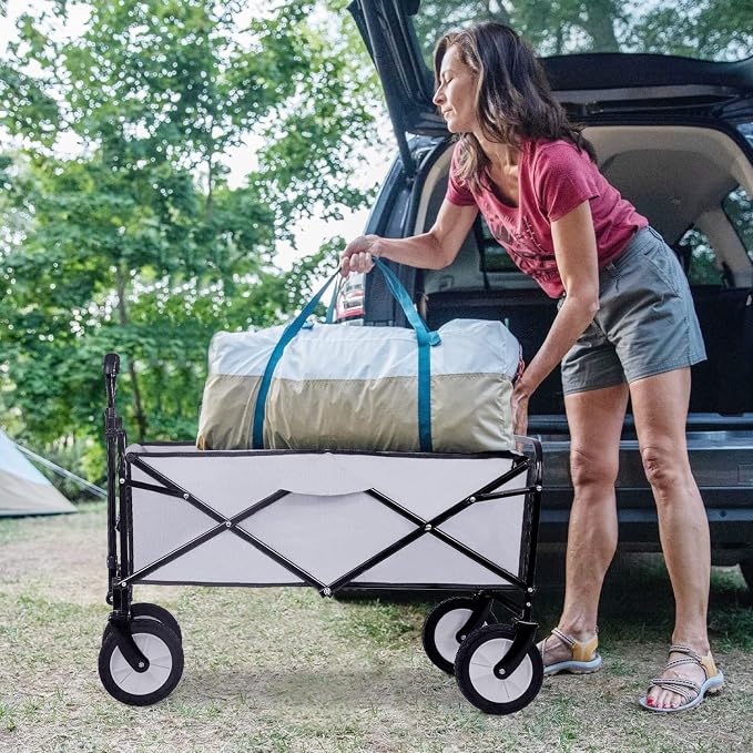 Folding Wagon Garden Cart Collapsible Beach Wagon Grocery Wagon with 4 Universal Wheel for Shopping Park Picnic, Beach Trip, Outdoor Activities, Camping(Grey)
