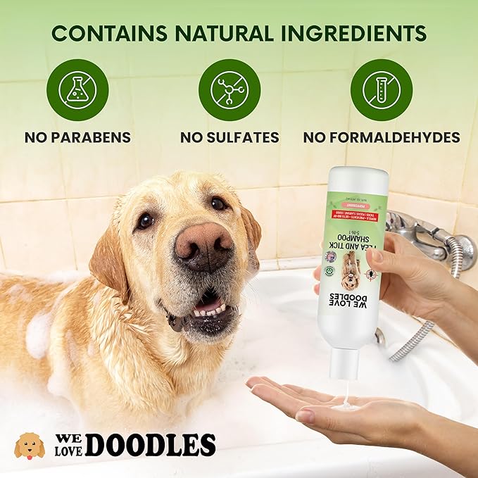 We Love Doodles Flea Shampoo for Dogs - Stops Fleas & Ticks for Dogs, Natural, Safe & Effective Lice Treatment, Soothing Shampoo for Sensitive Skin, Manufactured in USA, 16 oz