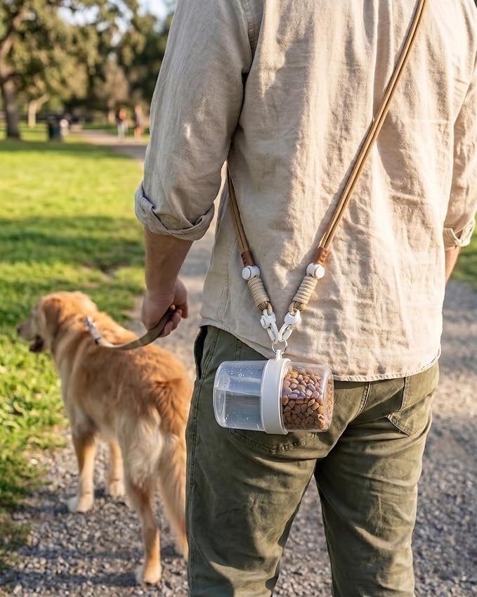 Portable Pet Travel Water Bottle and Food Container - 2-in-1 Detachable Dog Travel Cup for Walking, Hiking and Traveling - Leak-Proof, BPA Free & Food Grade Safety Material (Gray, 2-Pack Set)
