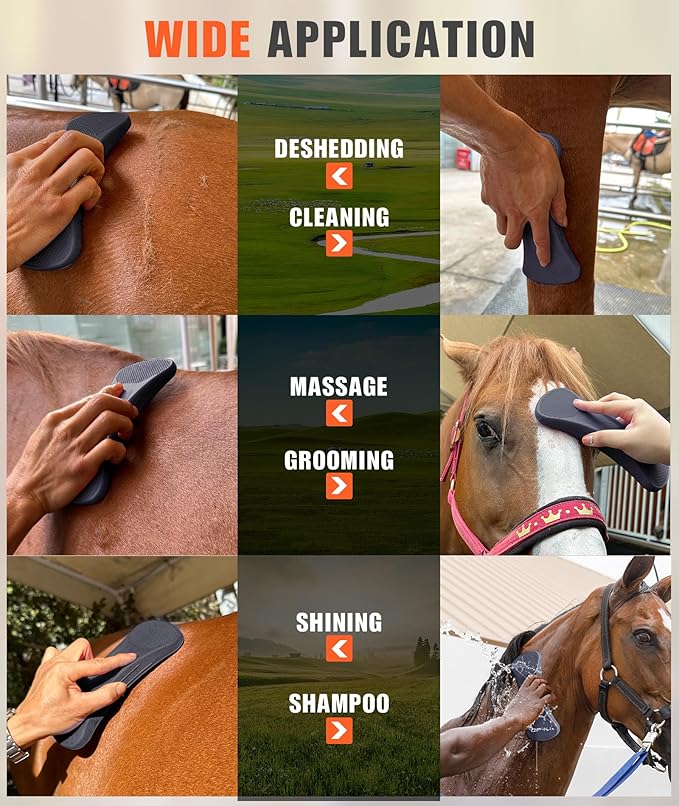 Shedding Blade for Horses Tool - Horse Brush for Deshedding Grooming Bathing, Multi-Functional Rubber Grooming Kit for Horses, Dogs, Cows and Goats(Navy Blue)