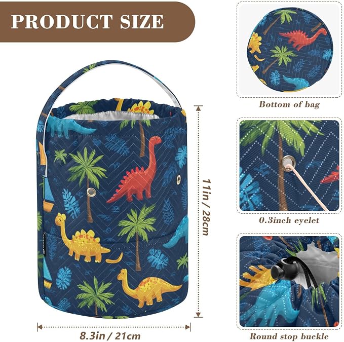 Tatenale Crochet Bag Yarn Bag Knitting Project Bag with Pockets and Handle Portable Yarn Storage Organizer Tangle Free 8.3x11 InchTropical Leaves and Multicolored Dinosaurs34