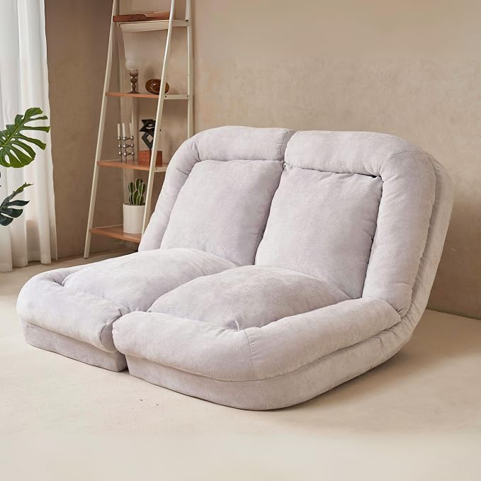 Convertible Fold-Out Lazy Sofa Bed - Adjustable Human Dog Bed for Adults, Plush Upholstered Adjustable Sofa Couch with 18-Position Backrest, 2-Person Floor Sofa Bed, Space Saving Design (Double)