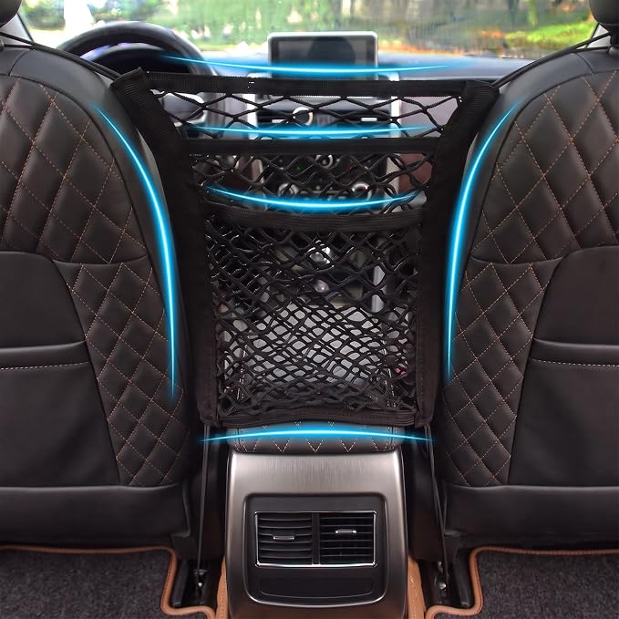 Car Dog Barrier for GMC Canyon 2026 2025-2021, Automotive Seat Organizer Storage Net Elastic Luggage Mesh Pouch Interior Auto Accessories Black