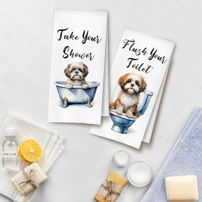 Funny Shih Tzu Dog Hand Towels for Bathroom Washroom, Gifts for Shih Tzu Lovers Women Men, Dog Bathroom Decor, 16x24 Inch Set of 4