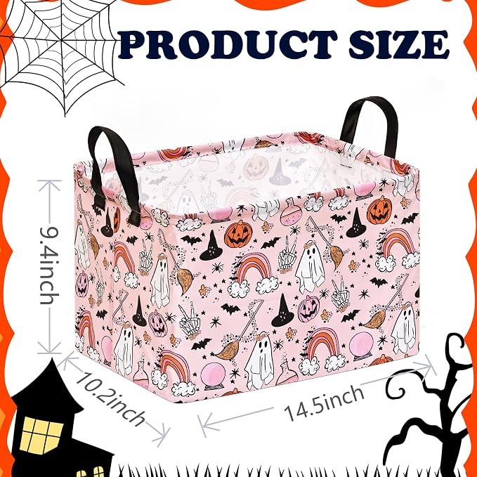 Gost Pattern Halloween Storage Basket Shelf Basket Storage Bin, Nursery Basket Organizer Box for With Handles for Room Deco