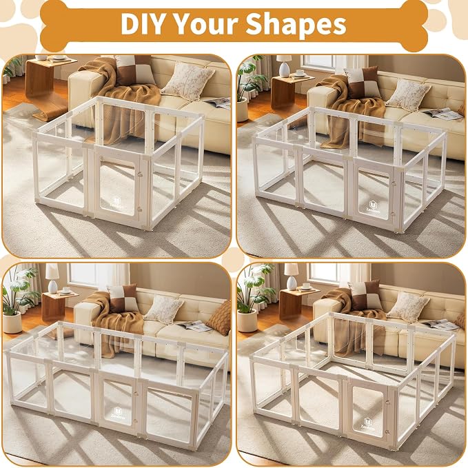 Acrylic Dog Playpen Indoor for Small Dogs & Puppies | Provided by LESHIGE, Clear Pet Playpen, Easy Assemble, Modern No-Bar Design, Escape-Proof & Sturdy, 23.6", 10 Panels, White