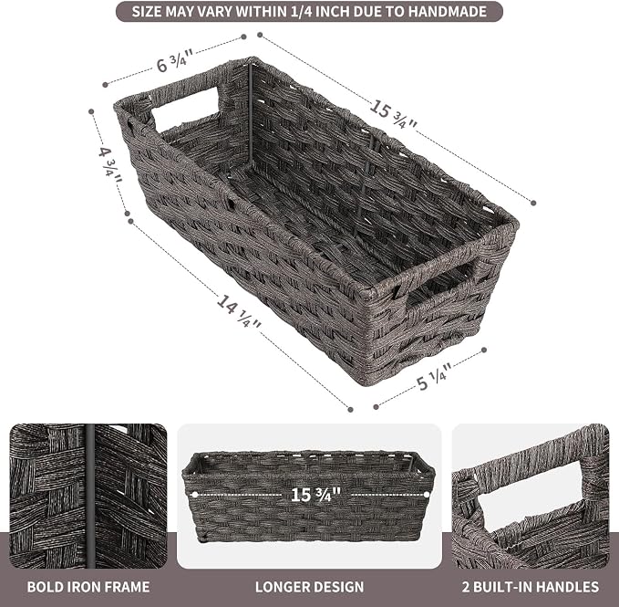 2-Pack Plastic Wicker Toilet Paper Baskets, 15.75"x6.75"x4.75", Dark Grey | onlytak Woven Baskets for Bathroom, Toilet Tank, Shelf Organization, Home Decor