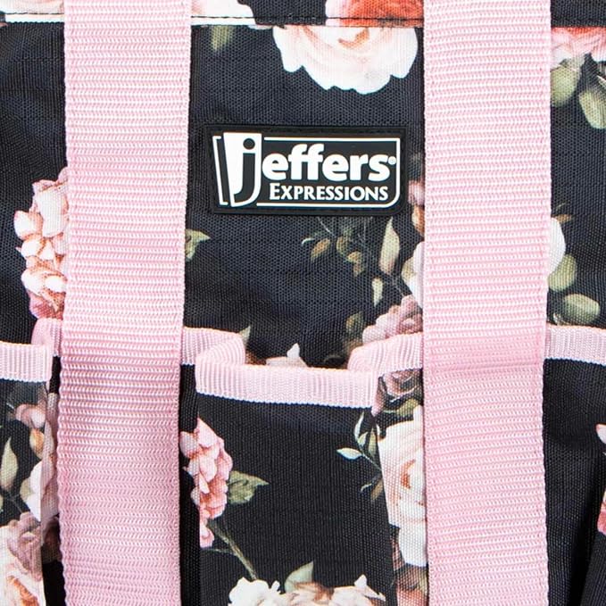 Jeffers Expression Deluxe Horse Grooming Bag – Large Zip Top Equestrian Tote w/Multiple Pockets, Handles & Adjustable Shoulder Strap, Padded Feet for Barn Essentials 11.5"x10.5"x8.5" - Rose Garden