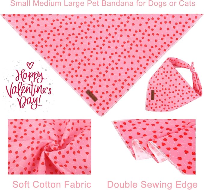 Valentine’s Dog Bandana, Valentine Triangle Bid Scarf for Girl Boy Small Medium Dogs or Cats, Adorable Puppy Wedding & Valentine’s Bandana, Cute Soft Cotton Pet Kerchief