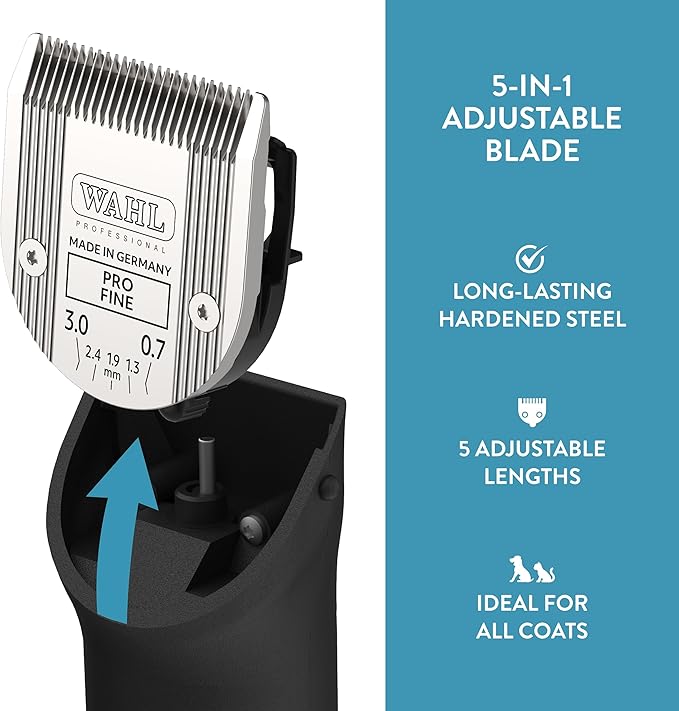 Wahl Professional Animal 5-in-1 Pro Adjustable Clipper Blade - for Arco, 5 Style Groom, Bravura, Chromado, Creativa, Figura & Motion Clippers - Replacement Blades - Silver