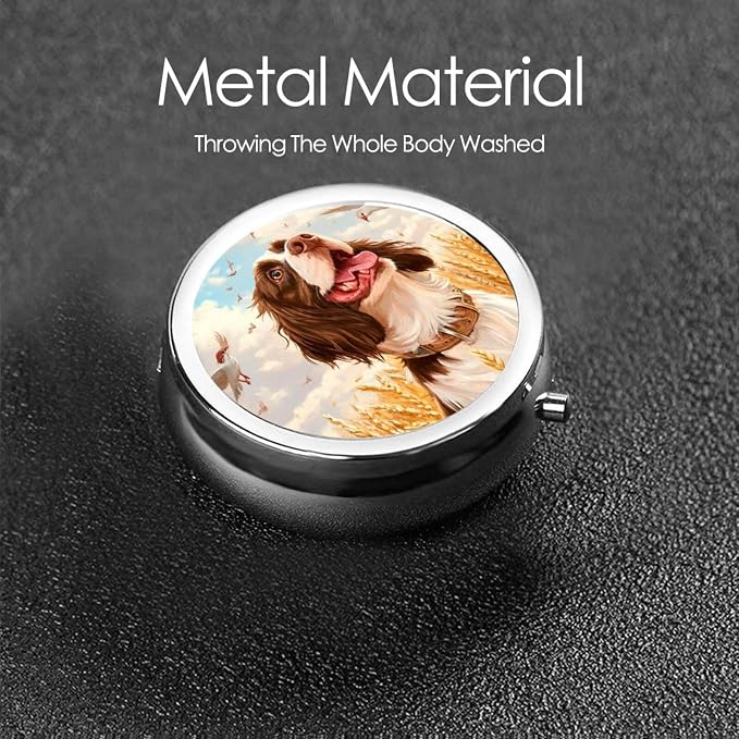 Painting Fall Springer Spaniel Dog Portable Pill Organizer | 3 Compartment, With Mirror, For Men Women, For Daily Supplements, Vitamins, Fish Oil, Jewelry, Candy, Travel