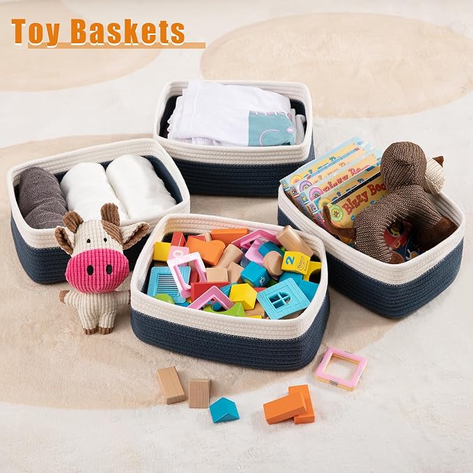 OIAHOMY 4 PACK 7L Storage Baskets for Organizing Storage Bins Blue | Small Bins for Shelves Small Storage Basket Shelf Baskets Organizer Baskets for Gifts Empty Cute Decorative Storage Bins