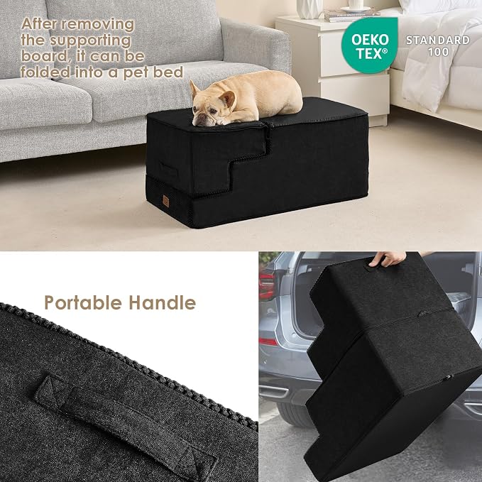 EHEYCIGA Dog Stairs for High Bed 22.5" H, 5-Step Extra Wide Dog Steps for Bed, Pet Steps for Small Dogs and Cats, Non-Slip Balanced Pet Ramp Indoor, Black