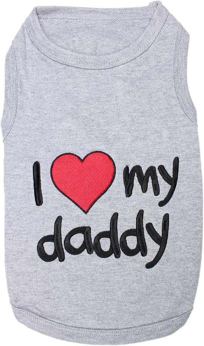 Parisian Pet Dog Shirt - 100% Cotton Shirts for Small Dogs - Grey Sleeveless Dogs Clothes - Lightweight and Breathable Puppy Clothes - Stretchy Dog Apparel - I Love My Daddy T Shirt for Pet