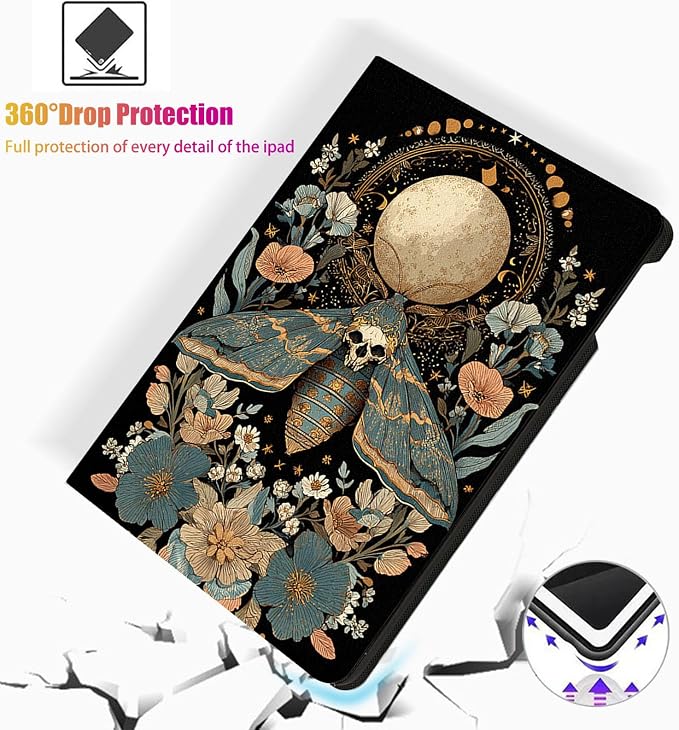 for Microsoft Surface Pro 8-13" 2021 Tablet Case,Auto Wake/Sleep,Adjustable Stand Protective Cover - Skull Moth Moon Flower