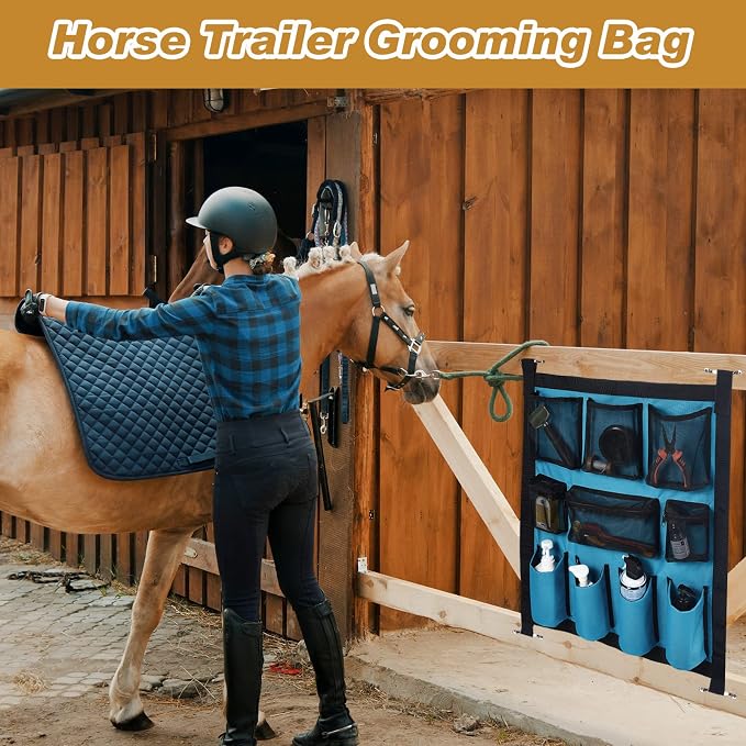 Riakrum 2 Pcs Horse Trailer Grooming Bag Hanging Horse Door Caddy Trailer Organizer Storage (Classic,29.92 x 22.83 Inch)