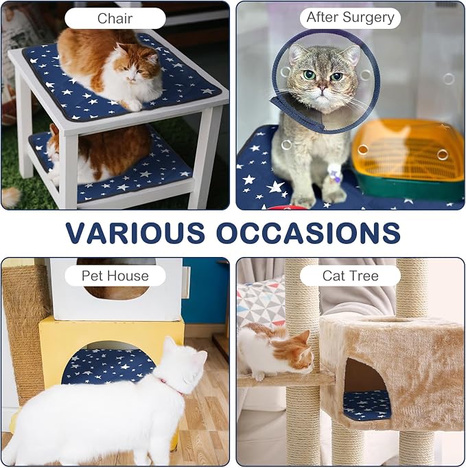 4 Pack Self Warming Cat Bed Self Heating Cat Mat Star Pattern Soft Dog Crate Pad Thermal Pet Mat Anti Slip Kennel Dog Washable Warming Bed for Outdoor Indoor(18 x 18 Inch,Blue)