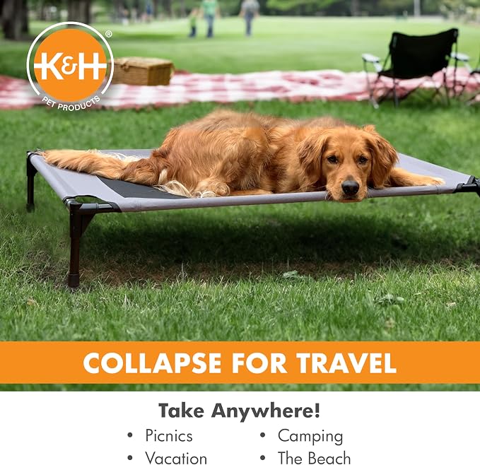 K&H Outdoor Elevated Dog Bed - Cooling Raised Dog Bed for Medium & Large Pets, Breathable Mesh Center Hammock Design, Indoor/Outdoor Washable Cover, Portable Metal Frame, Gray, Large 42x30in