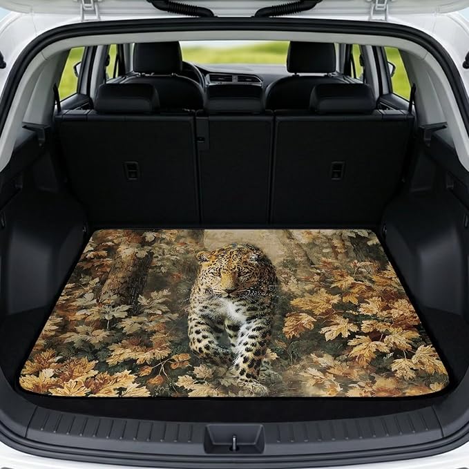 Wild Cheetah Car Trunk Mat Leopard Print Cargo Liners for Most Sedans SUVs Trucks, Non Slip Floor Mat Rear Trunk Liner Universal Size 29" x 39", All Weather