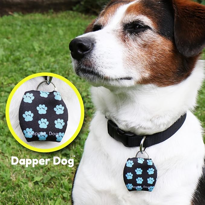 Dapper Dog - Dog Tag Silencer with Tag Ring (Blue Paw Prints)