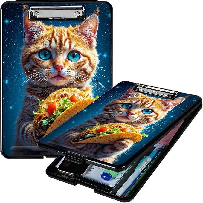 Heavy Duty Storage Clipboard, Slim Nursing Clipboard with Internal Pen Case, Portable File Organizer Case for A4 Letter Size Paper Office Medical Professionals, Hamburg Orange Cat