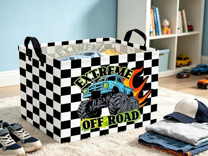Rectangle Car Basket Cute Storage Bin Fish Box for Room Decor Gift Basket(Grid Car)