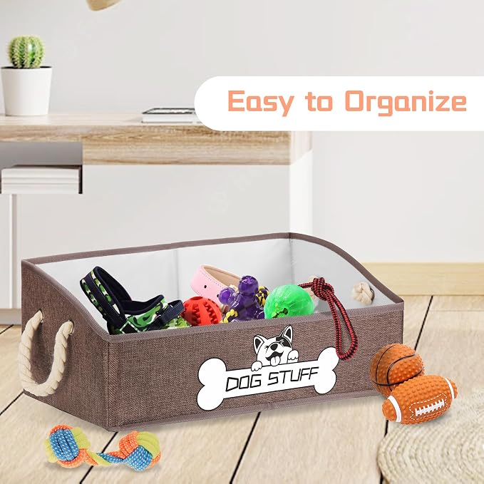 Dog Toy Basket, Storage Bin, Collapsible Box for Pet Accessories | Fabric Container With Handle, Trapezoid Holder for Small Medium dogs, Organizer for Living Room, Coffee