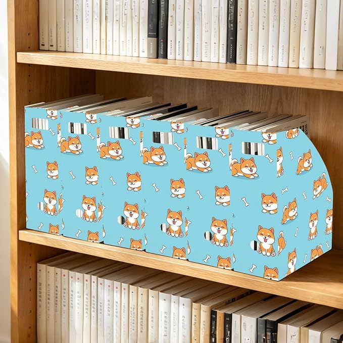 Emelivor Pets Dogs Shiba Blue Print Magazine Holder Set of 3 Desk File Organizer Water-resistant Vertical Folder Holder with Labels for Office Organization File Box for Documents Classroom Home