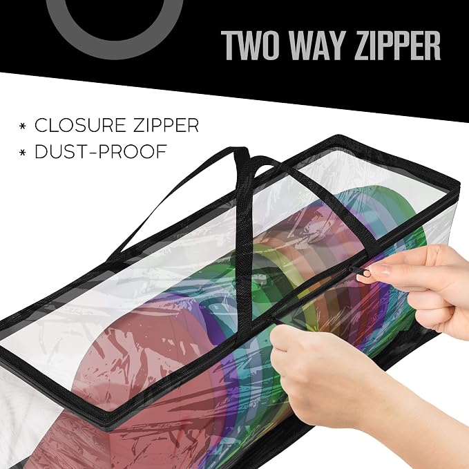 Baseball Cap Storage Bag, Hat Organizer Case, Black Handles, 23" x 6" x 8" | Houseables Cap Holder, Clear Plastic Tote, Moisture & Dust Proof, w/Zipper Closure, Holds up to 22 Hats, Dirt Protection