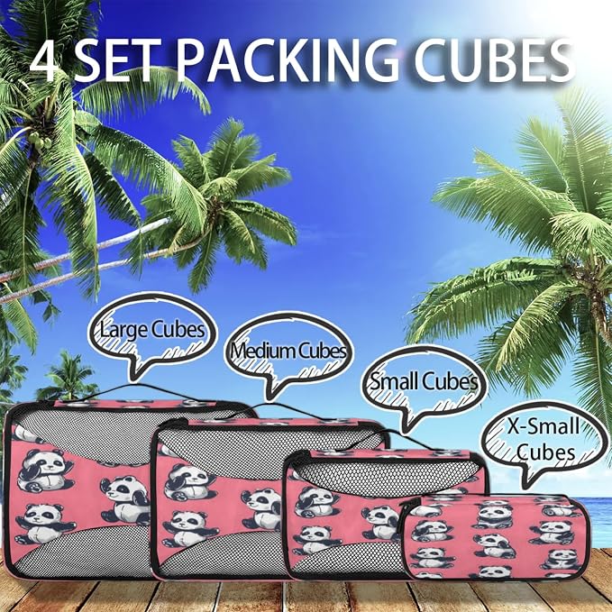 Packing Cubes for Travel, Animals Pandas Travel Luggage Packing Organizers for Women Men, Large Custom Toiletries Bag for Cosmetics Toiletries, Cartoon Panda