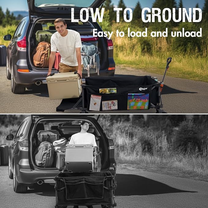 Portal 26" Extra Wide 55" Long Foldable Wagon with Tailgate, Large 600L Collapsible Wagon with Cargo Net, 500 LBs Heavy Duty Utility Cart with Big All-Terrain Wheels for Beach, Camping, Sports, Dogs | 26" Extra Wide 55" Long Wagon with Cargo Net, Heavy...