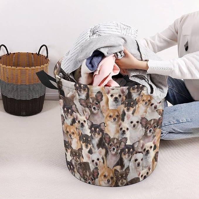 Chihuahua Prints Laundry Basket, Chihuahua Laundry Hamper, Waterproof Laundry Baskets Dirty Clothes Storage Basket Bins For Bathroom Bedroom Decor, Gifts for Chihuahua Lover Dog Mom