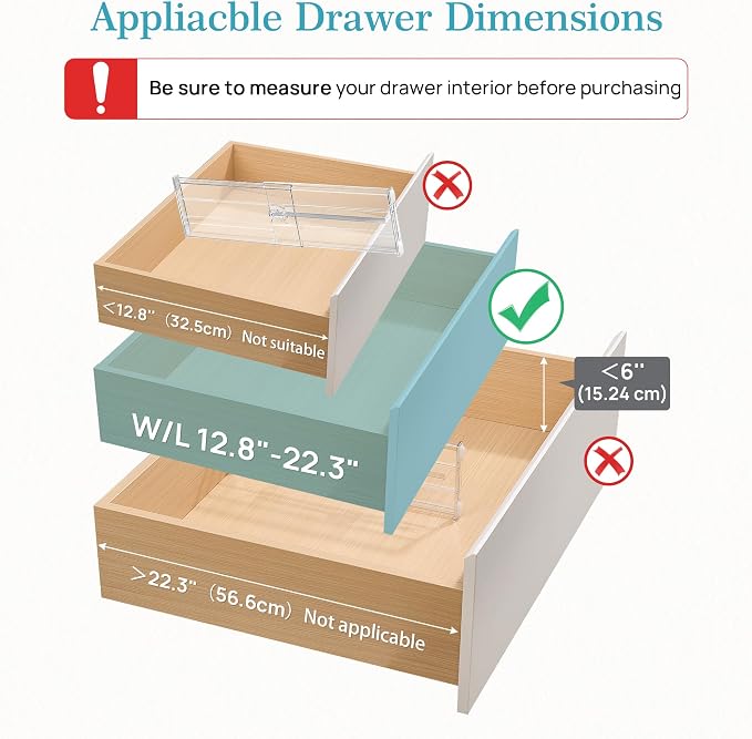 Vtopmart 6" Tall Upgrade Drawer Dividers, 12.8"-22.3" Expandable, 4 Pack | Deep Drawer Organizer, Big Drawer Separator, Clear plastic Adjustable Storage Divider for Dresser, Baby Supplies, Kitchenware