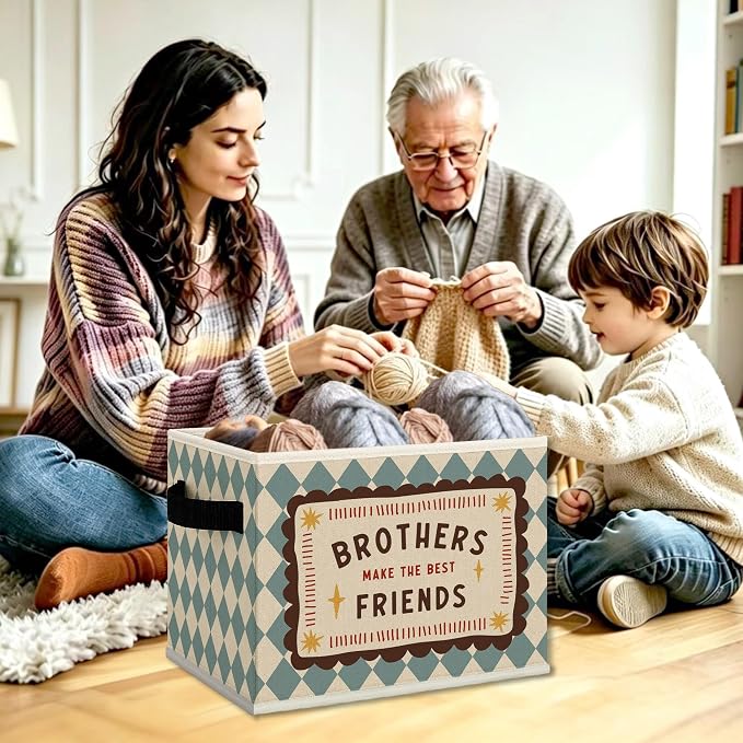 Boy Nursery Playroom Cube Storage Bins with Handles, Brothers Make the Best Friends Collapsible Fabric Storage Basket Boxes Books Clothes Organizer for Kids Boys Room Bedroom Bathroom