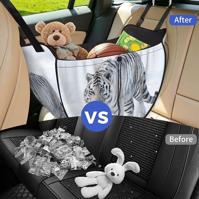 Tiger Snow Walk Car Seat Organizer-Backseat Storage Bag for Travel | Waterproof Durable. Holds Snacks Gear Essentials. Fits Most Cars.