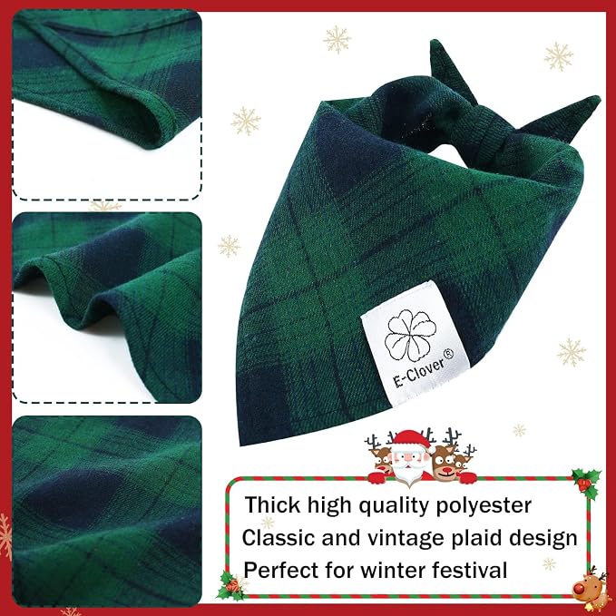 E-Clover Christmas Green Dog Bandanas Matching Dog Bandana and Scrunchie | Green Plaid Dog Bandana Matching Dog and Owner Clothes Dog Mom Gifts Dog Bandanas Girl Boy