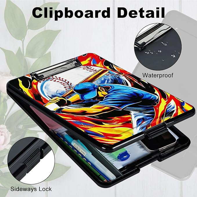Heavy Duty Storage Clipboard, Slim Nursing Clipboard with Internal Pen Case, Portable File Organizer Case for A4 Letter Size Paper Office Medical Professionals, Baseball Man