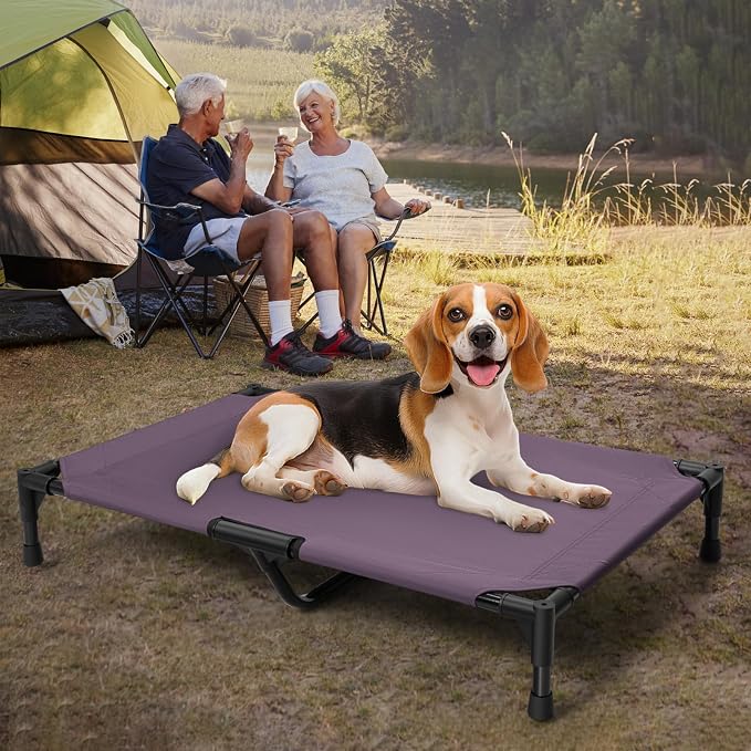 Love&go Elevated Dog Bed with Metal Frame, Cooling Raised Pet Cot for Dog and Cat (M - Purple, Medium-29.9x19.5x5.5 inch)