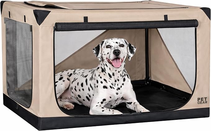 Pet Gear Insta-Fold Soft Crate for Dogs, 42", Sand Dune | Folds Compact for Travel in Seconds, No Tools Required, Includes removable waterproof liner for easy cleaning