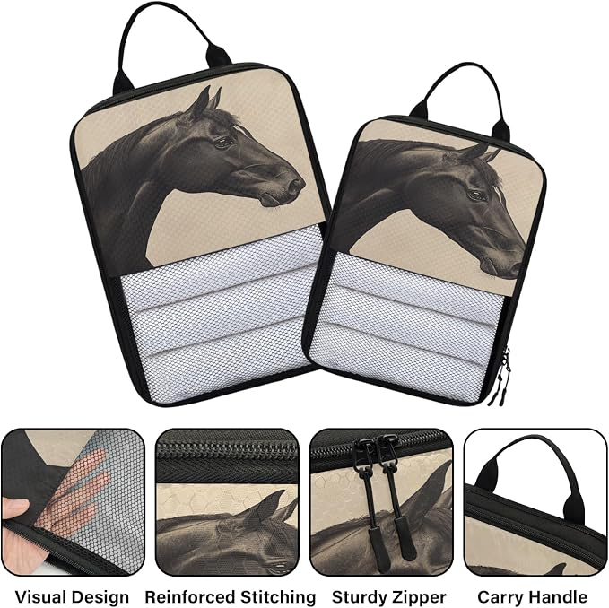 Horse 6 Set Compression Packing Cubes Animal Expandable Packing Organizer for Travel Accessories Luggage Suitcase Bag
