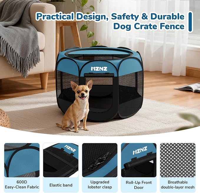 Dog Cat Small Animal Puppy Playpen Crate, Small, Blue Black | Portable Pop Up Pet Cage Enclosure Tent Kennel Indoor Outdoor with Carrying Case, No Assembly, Camping Use